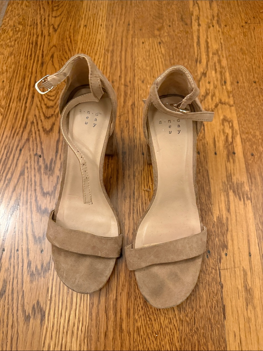 Neutral Tan Suede Ankle-Strap Block Heel Sandals